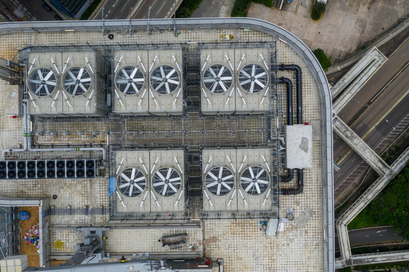 Top down view of Hong Kong roof top building