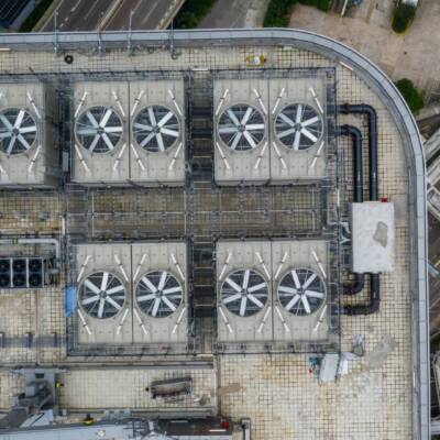 Top down view of Hong Kong roof top building